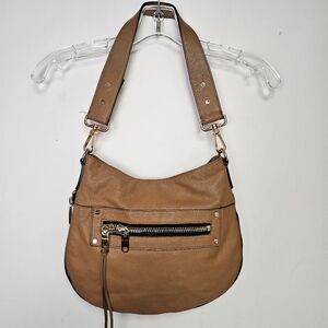 Milly Leather Hobo Shoulder Bag in Tan – Gold Zippers Crossbody Convertible